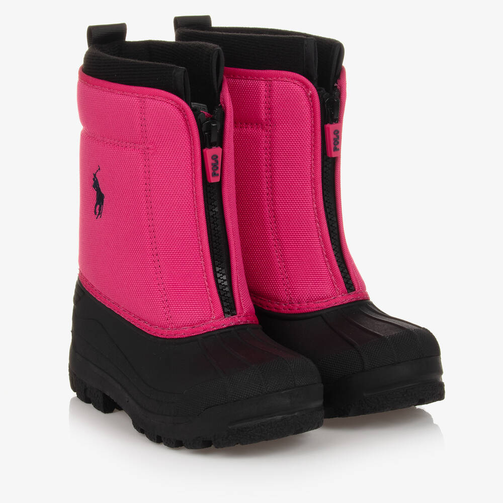 Girls Pink Black Snow Boots