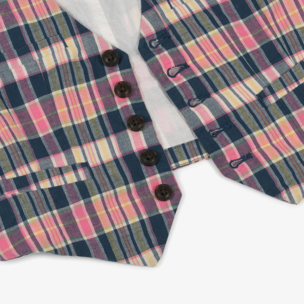 Ralph Lauren-Girls Pink & Blue Check Cotton Waistcoat | Childrensalon Outlet