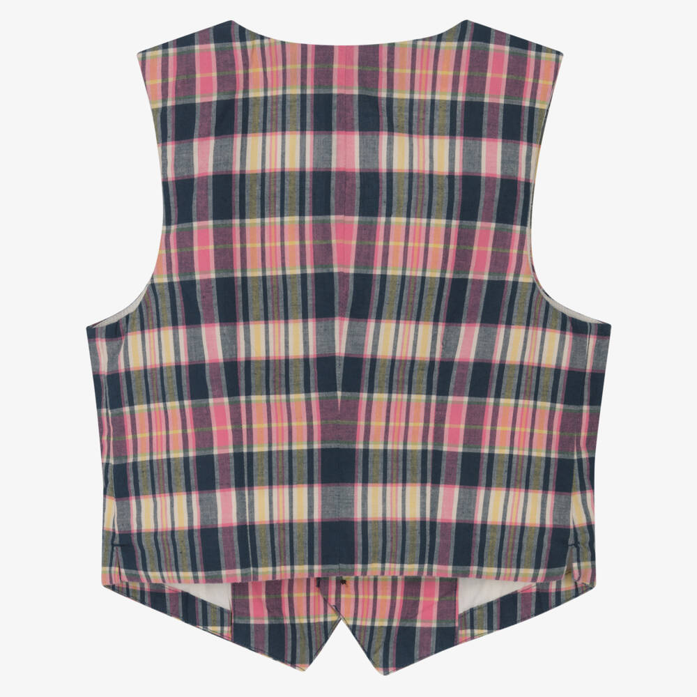 Ralph Lauren-Girls Pink & Blue Check Cotton Waistcoat | Childrensalon Outlet