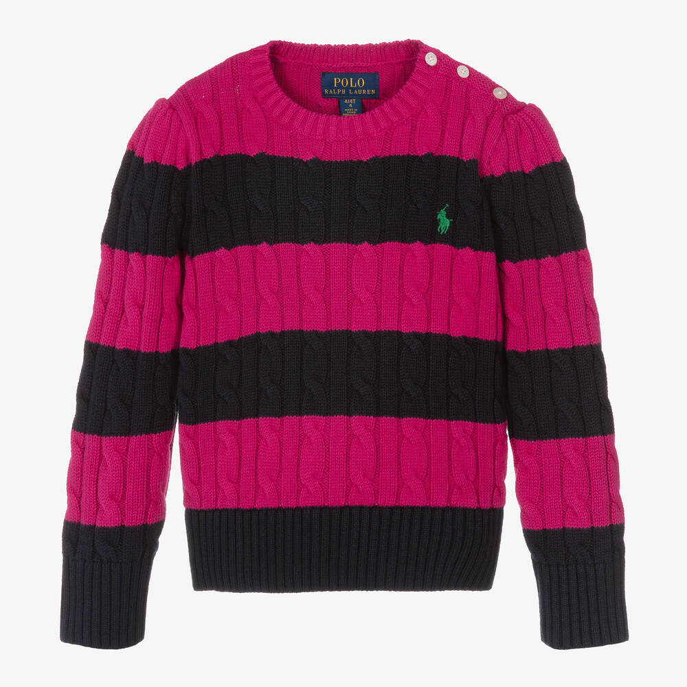 Ralph Lauren - Baumwollstrickpullover Pink/Blau | Childrensalon