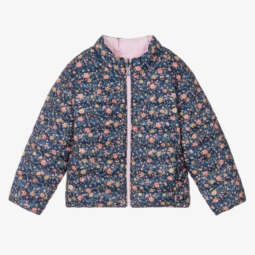 Ralph Lauren - Girls Pink & Blue Floral Reversible Jacket | Childrensalon
