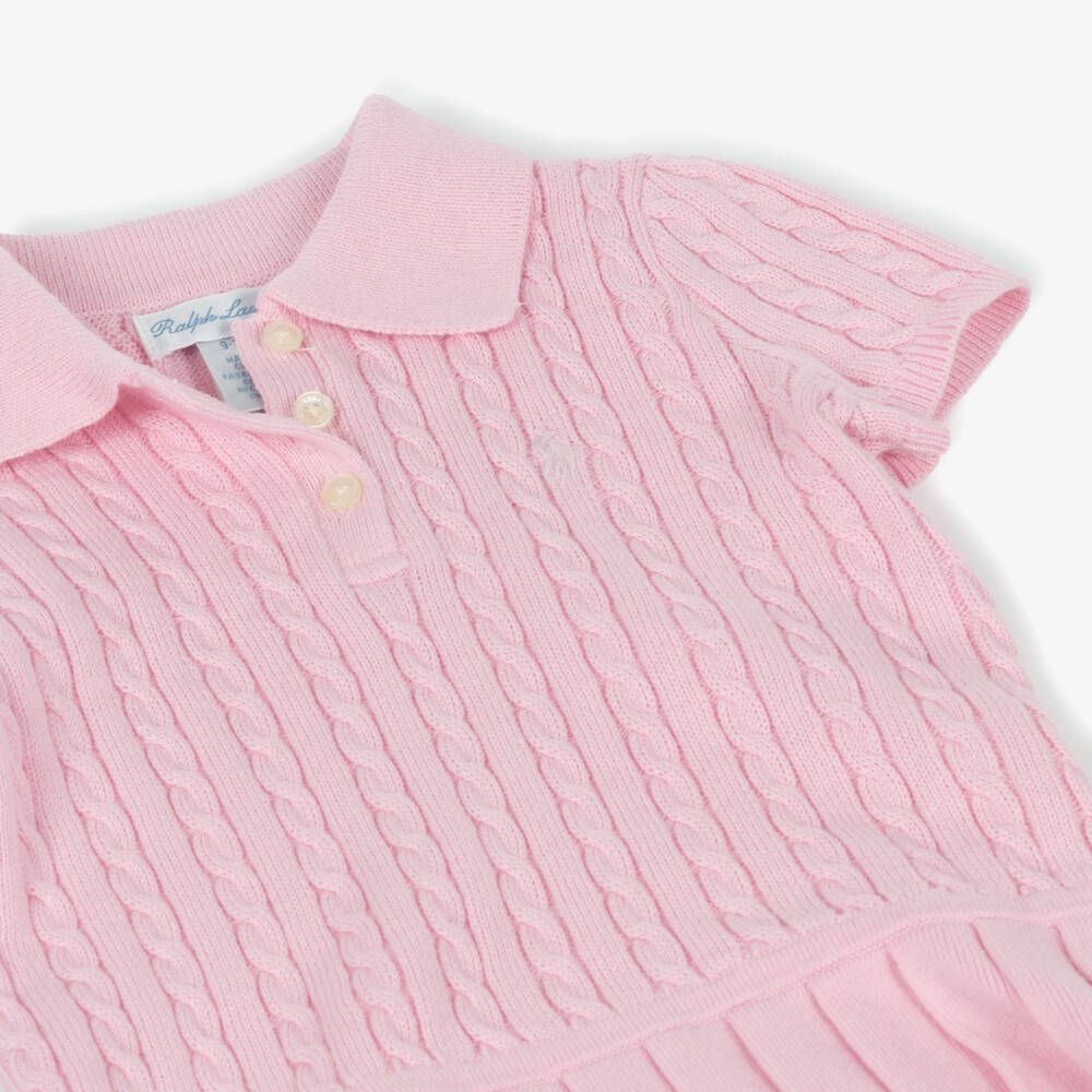 Ralph Lauren-Girls Pink Cable-Knit Cotton Dress | Childrensalon Outlet