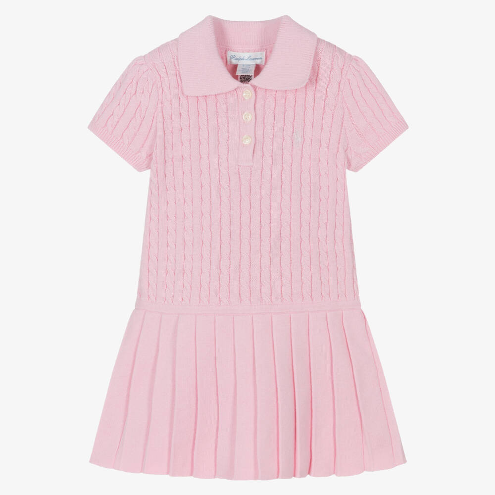 Ralph Lauren-Girls Pink Cable-Knit Cotton Dress | Childrensalon Outlet