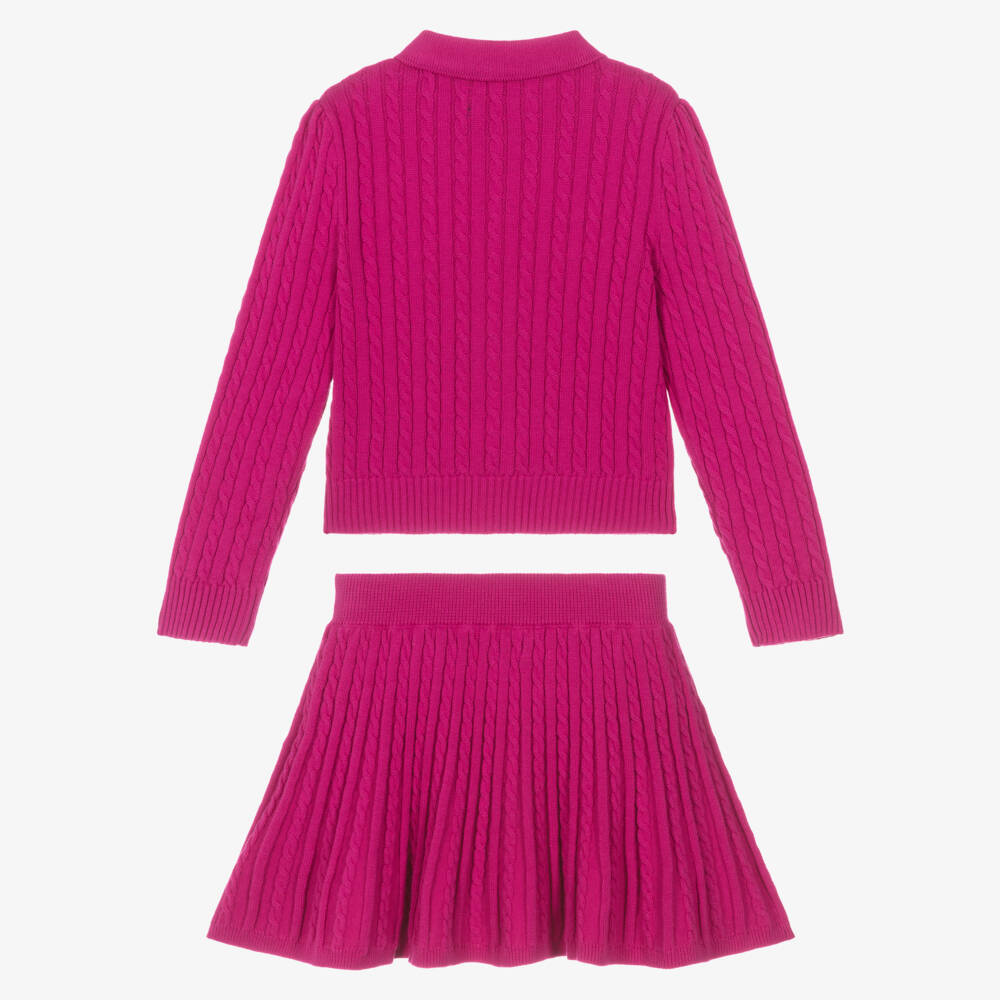 Ralph Lauren-Girls Pink Cable Knit Cotton Skirt Set | Childrensalon Outlet