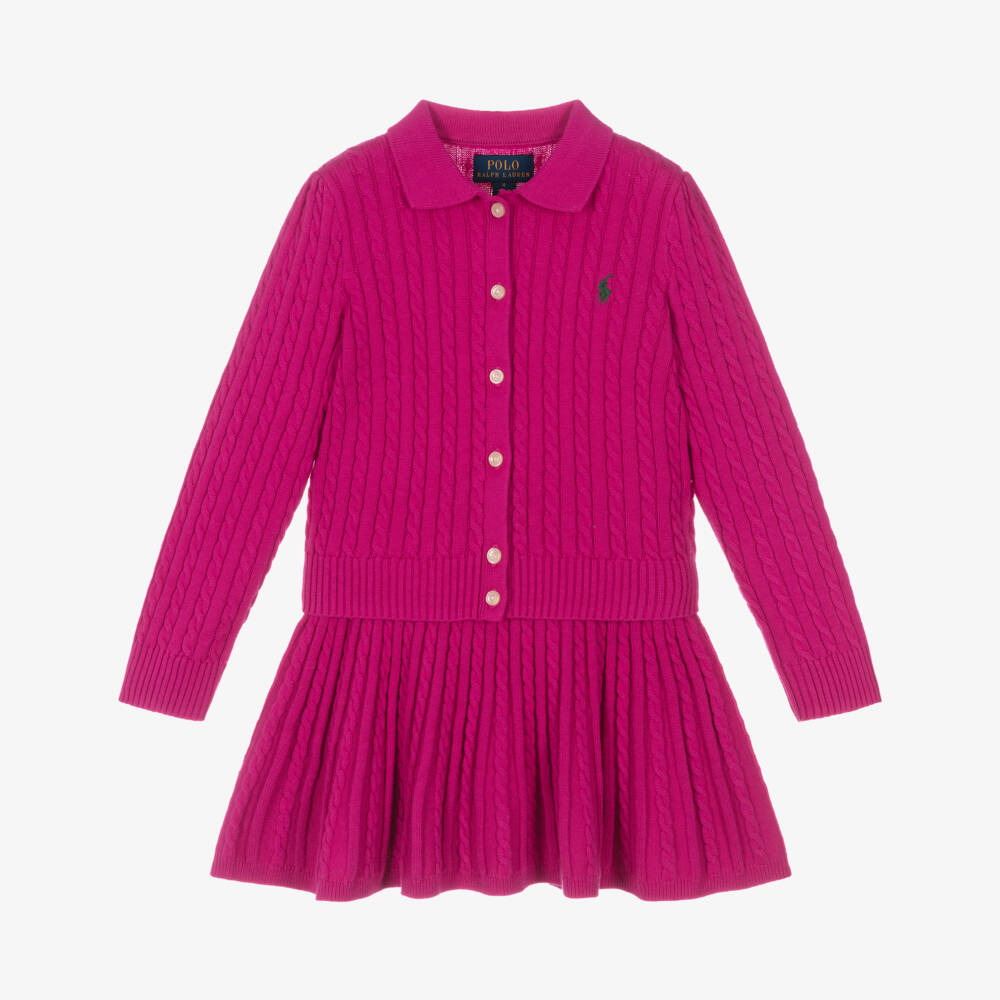 Ralph Lauren-Girls Pink Cable Knit Cotton Skirt Set | Childrensalon Outlet