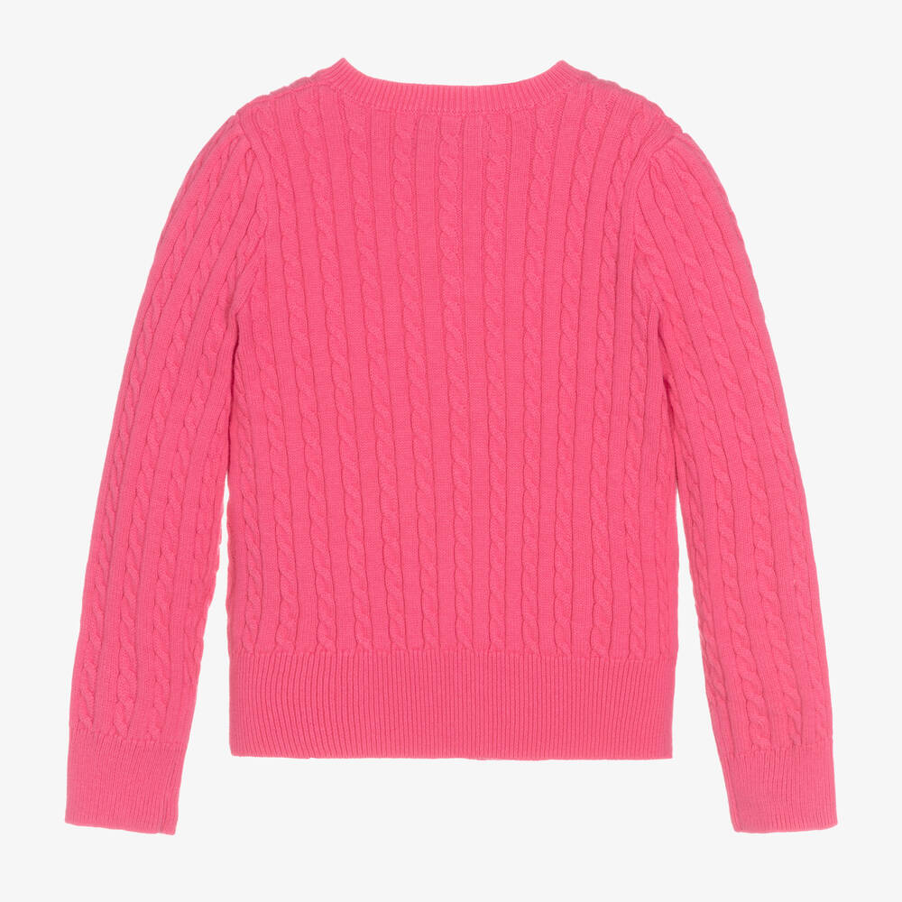 Polo Ralph Lauren Girls Pink Cable Knit Logo Cardigan Childrensalon Outlet