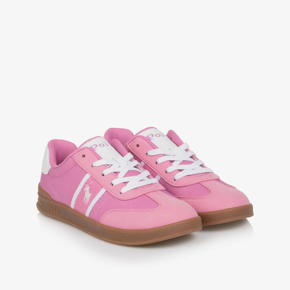 Ralph Lauren-Girls Pink Canvas Logo Sneakers | Childrensalon Outlet
