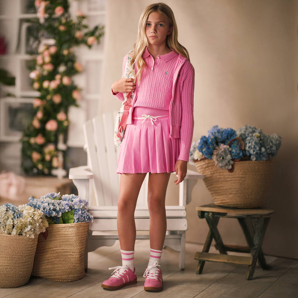 Ralph Lauren-Girls Pink Canvas Logo Sneakers | Childrensalon Outlet