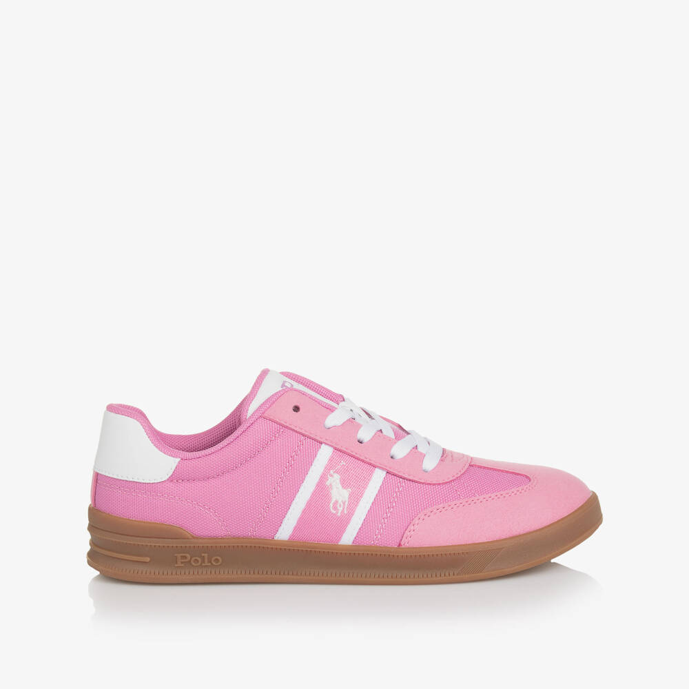Ralph Lauren-Girls Pink Canvas Logo Sneakers | Childrensalon Outlet