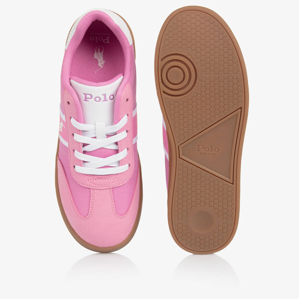 Ralph Lauren-Girls Pink Canvas Logo Sneakers | Childrensalon Outlet