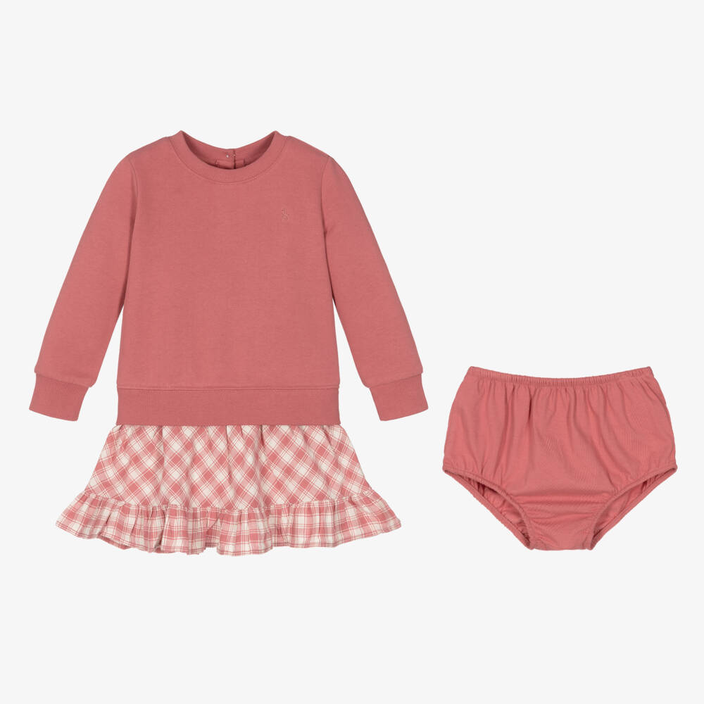 Ralph Lauren-فستان سويتشيرت قطن لون زهري | Childrensalon Outlet