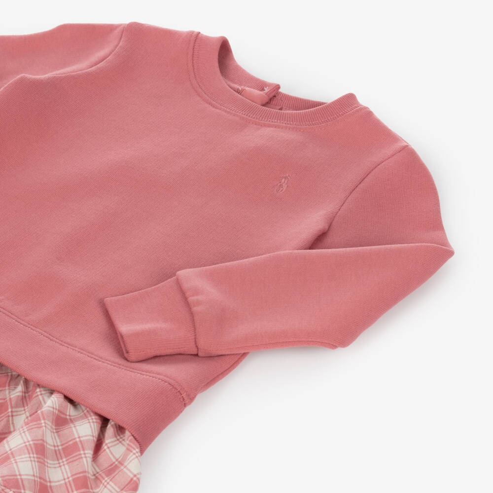 Ralph Lauren-فستان سويتشيرت قطن لون زهري | Childrensalon Outlet