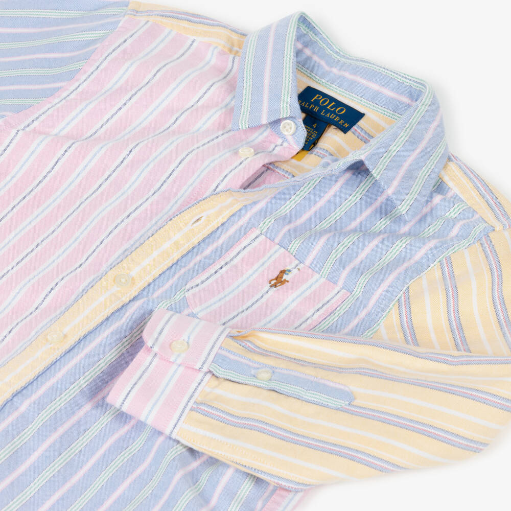 Ralph Lauren-Girls Pink Colourblock Oxford Cotton Shirt | Childrensalon Outlet