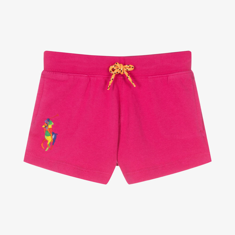 Ralph Lauren - Girls Pink Cotton Big Pony Logo Shorts | Childrensalon