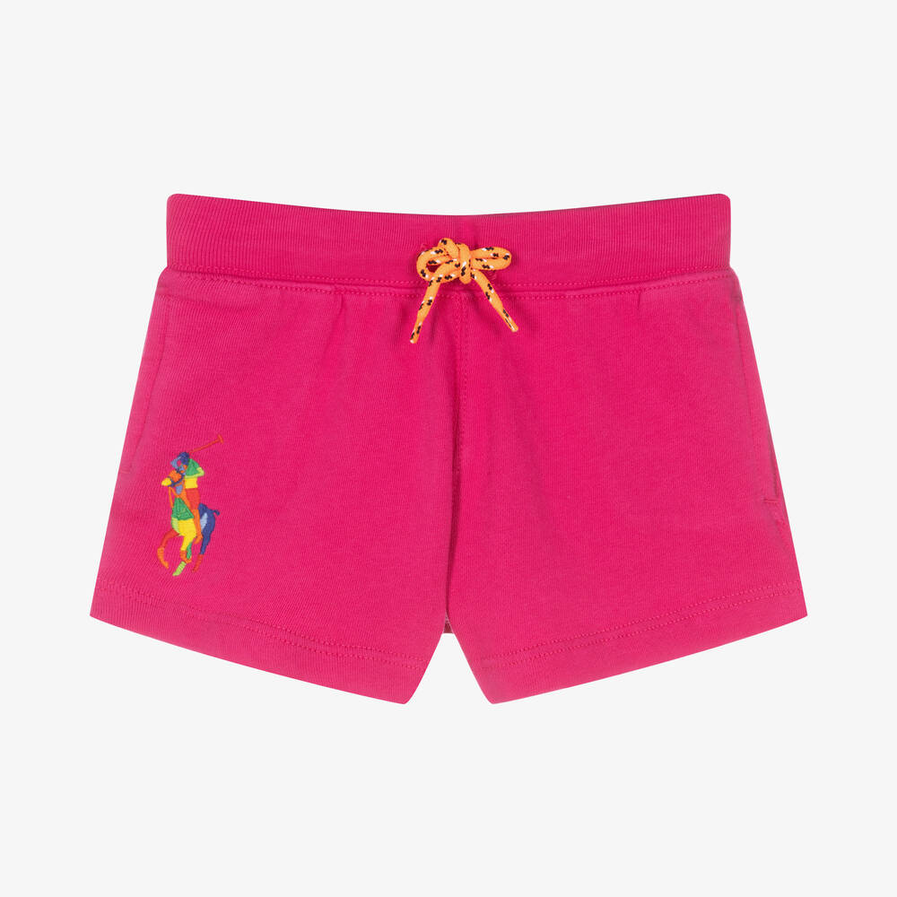 Ralph Lauren Girls Pink Cotton Big Pony Logo Shorts Childrensalon Outlet