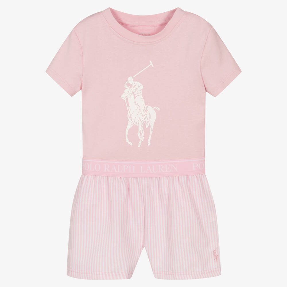 Ralph Lauren-Girls Pink Cotton Big Pony Short Pyjamas | Childrensalon Outlet
