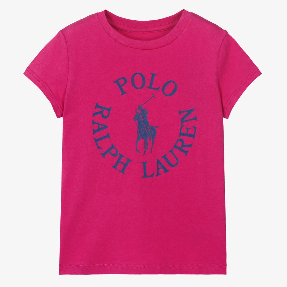 Ralph Lauren - Girls Pink Cotton Big Pony T-Shirt | Childrensalon
