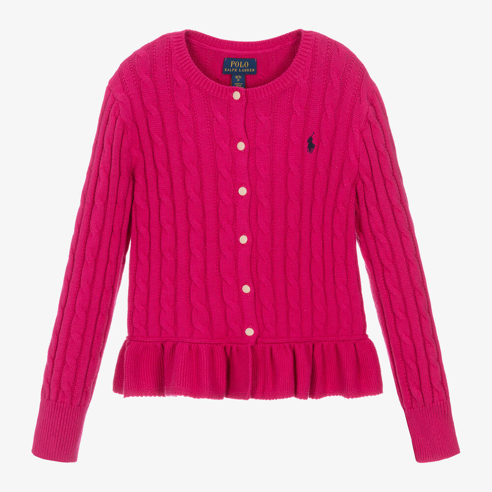 Ralph Lauren - Pinke Strickjacke mit Zopfmuster | Childrensalon