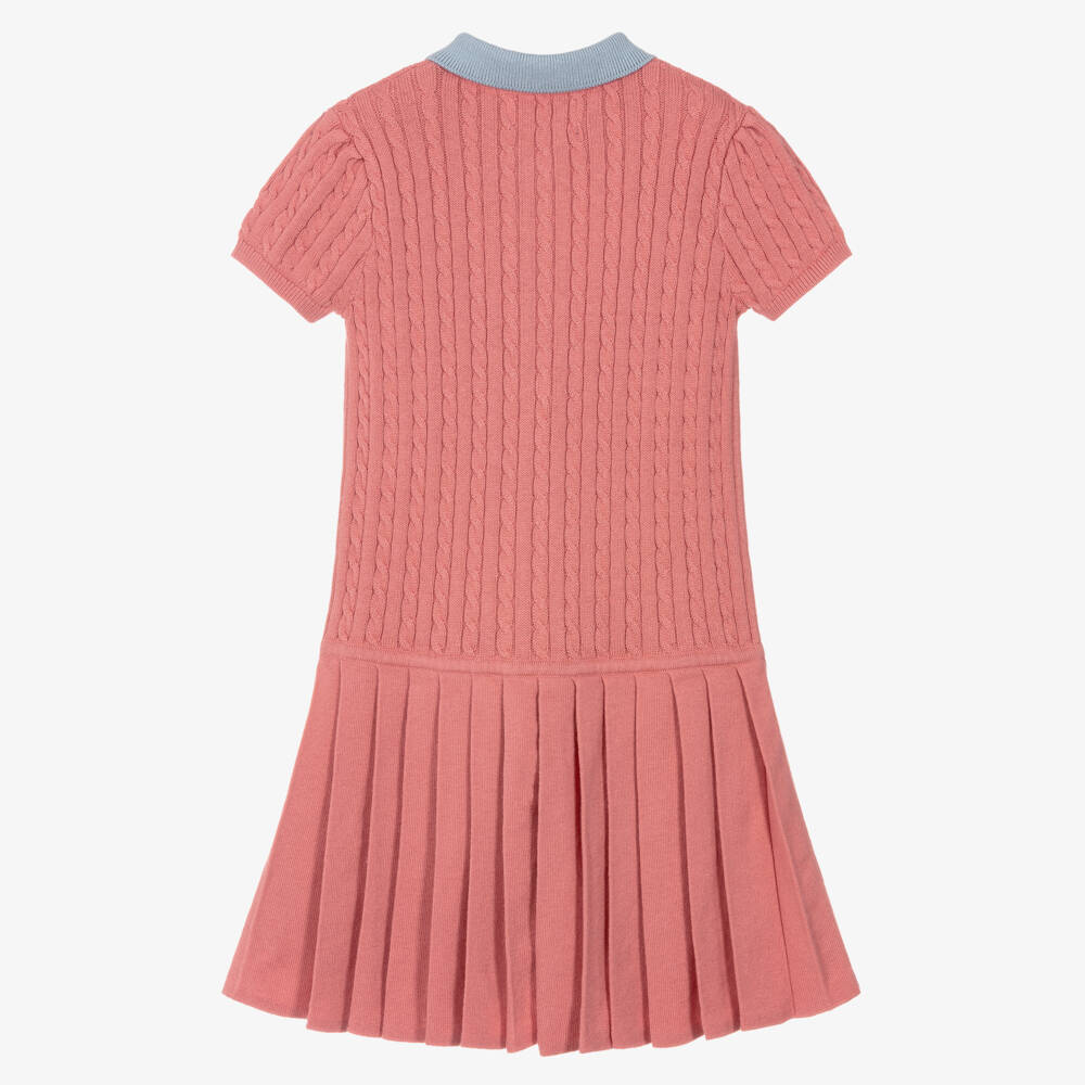 Ralph Lauren-Girls Pink Cotton Cable Knit Polo Dress | Childrensalon Outlet