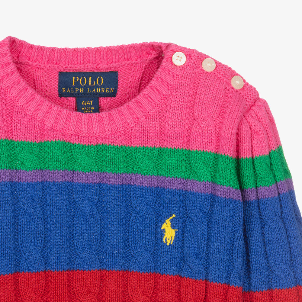 Polo Ralph Lauren Girls Pink Cotton Cable Knit Sweater