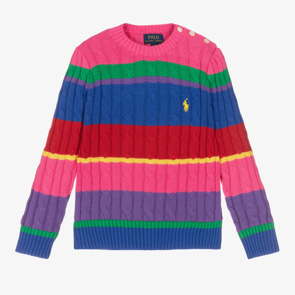 Polo Ralph Lauren - Girls Pink Cotton Cable Knit Sweater | Childrensalon