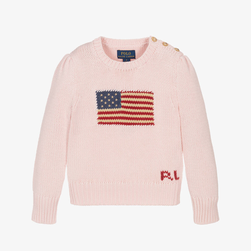 Ralph Lauren-Розовый хлопковый свитер с флагом для девочек | Childrensalon Outlet