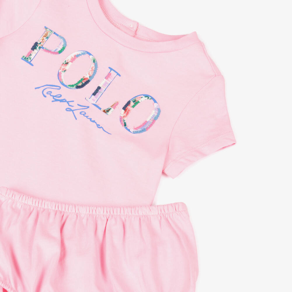 Ralph Lauren-Girls Pink Cotton Floral Dress Set | Childrensalon Outlet