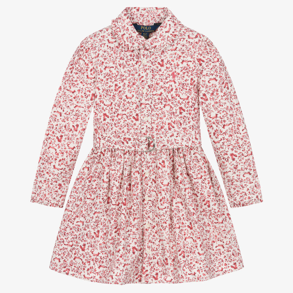 Ralph Lauren - Rosa Baumwoll-Blumenkleid mit Fuchs  | Childrensalon