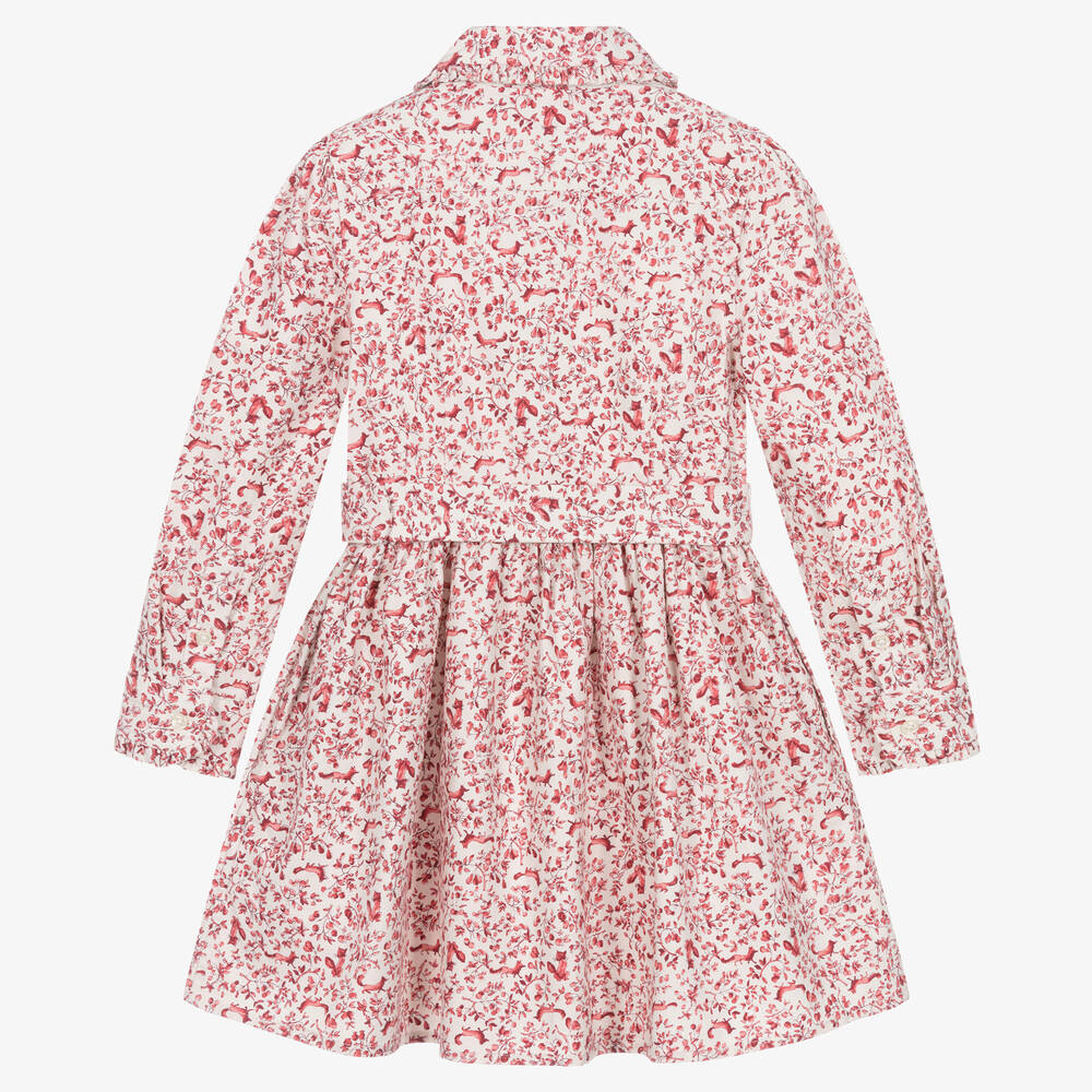 Ralph Lauren-Girls Pink Cotton Floral Fox Print Dress | Childrensalon Outlet