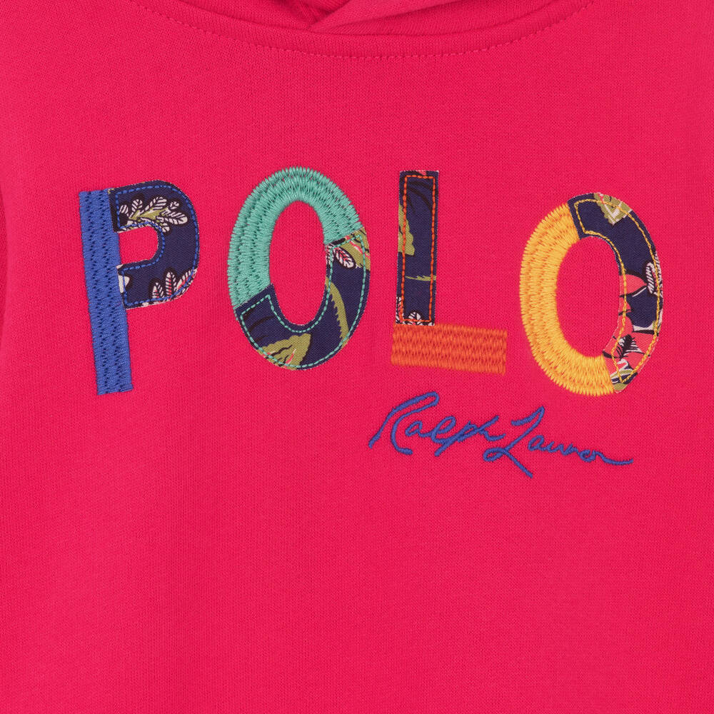 Ralph Lauren-Girls Pink Cotton Hooded Dress | Childrensalon Outlet