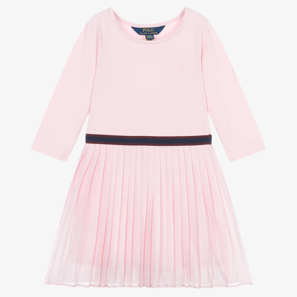 Ralph Lauren-Girls Pink Cotton Jersey Pleated Dress | Childrensalon Outlet