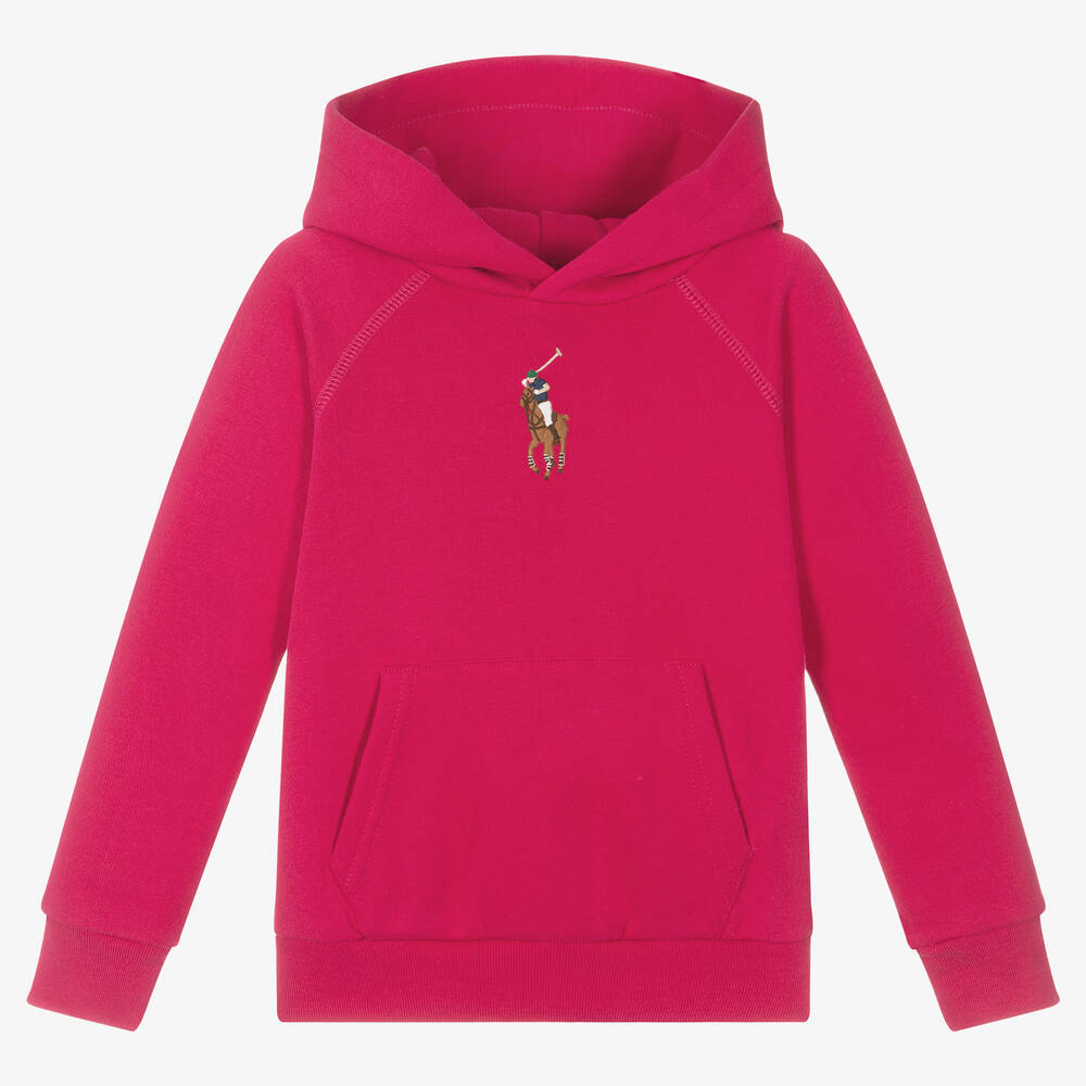 Polo Ralph Lauren - Girls Pink Cotton Logo Hoodie | Childrensalon