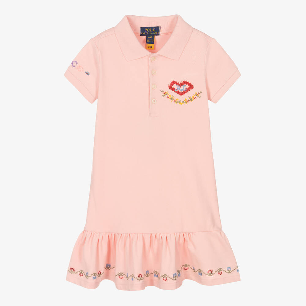 Polo Ralph Lauren-Girls Pink Cotton Piqué Heart Dress | Childrensalon Outlet