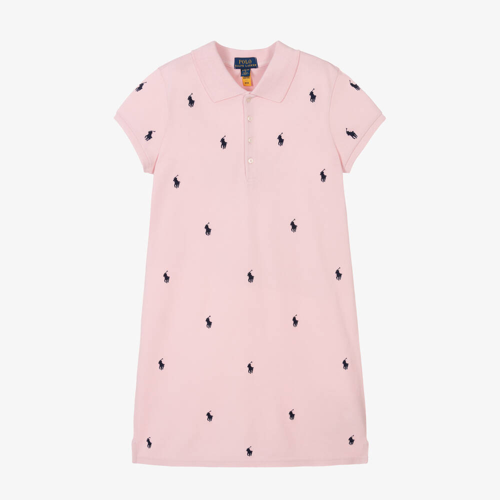 Ralph Lauren - Girls Pink Cotton Piqué Polo Dress | Childrensalon