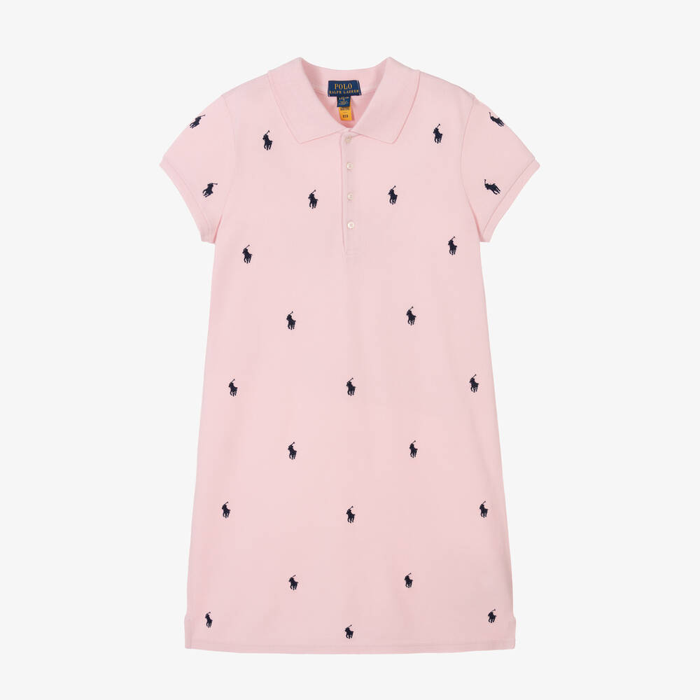 Ralph Lauren-Girls Pink Cotton Piqué Polo Dress | Childrensalon Outlet
