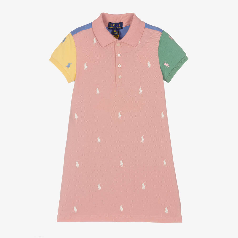 Polo Ralph Lauren - فستان بولو قطن بيكيه لون زهري | Childrensalon