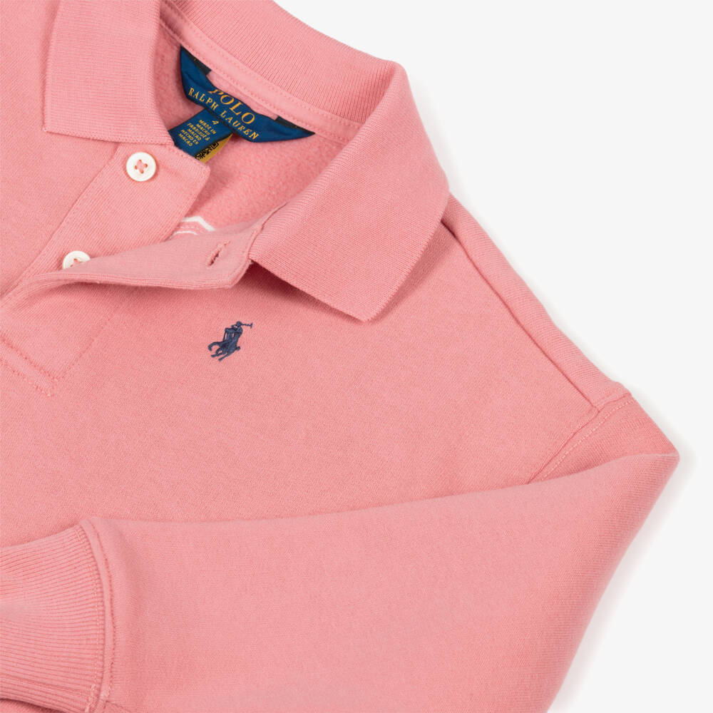 Ralph Lauren-Girls Pink Cotton Polo Shirt Style Sweatshirt | Childrensalon Outlet