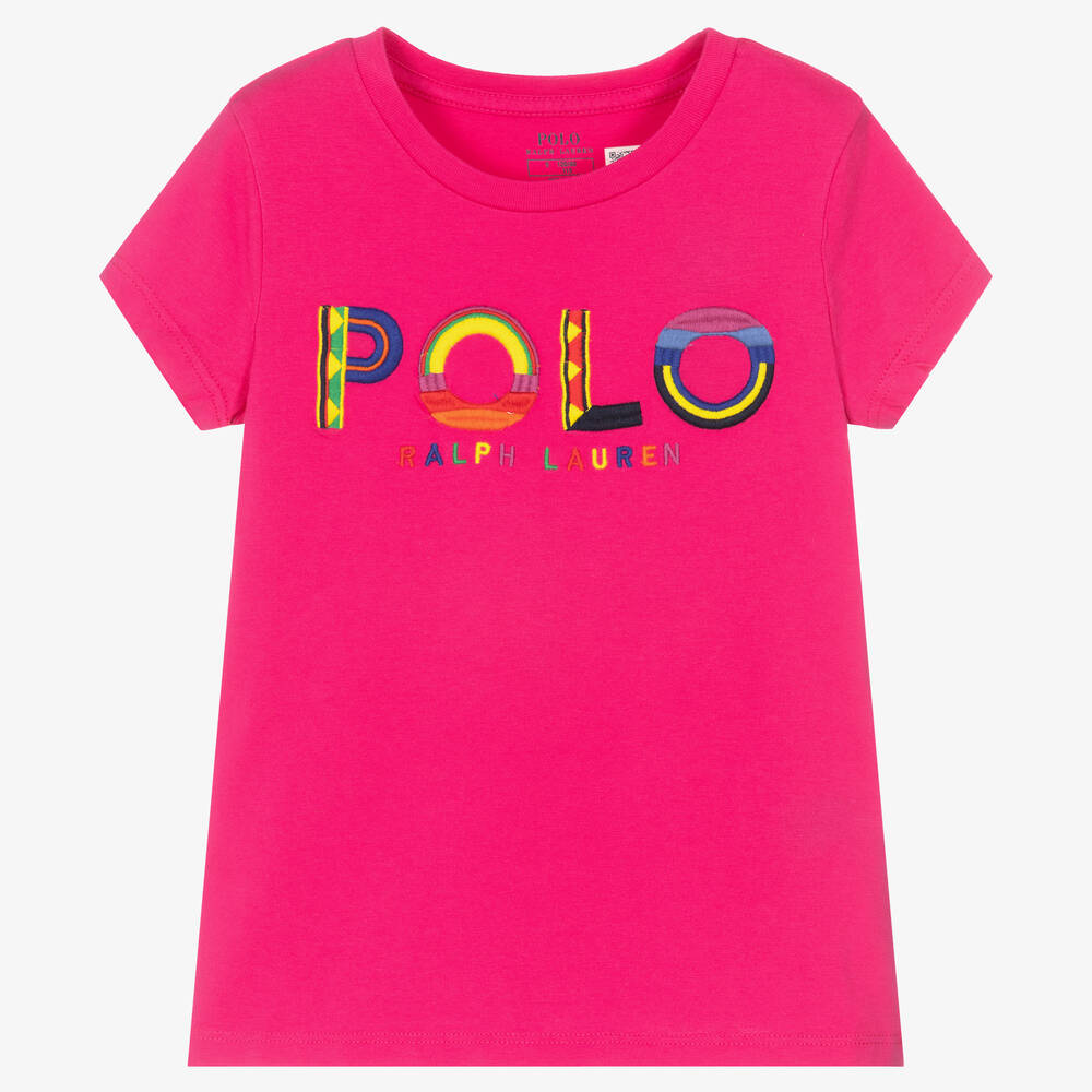 Ralph Lauren - Girls Pink Cotton Polo T-Shirt | Childrensalon