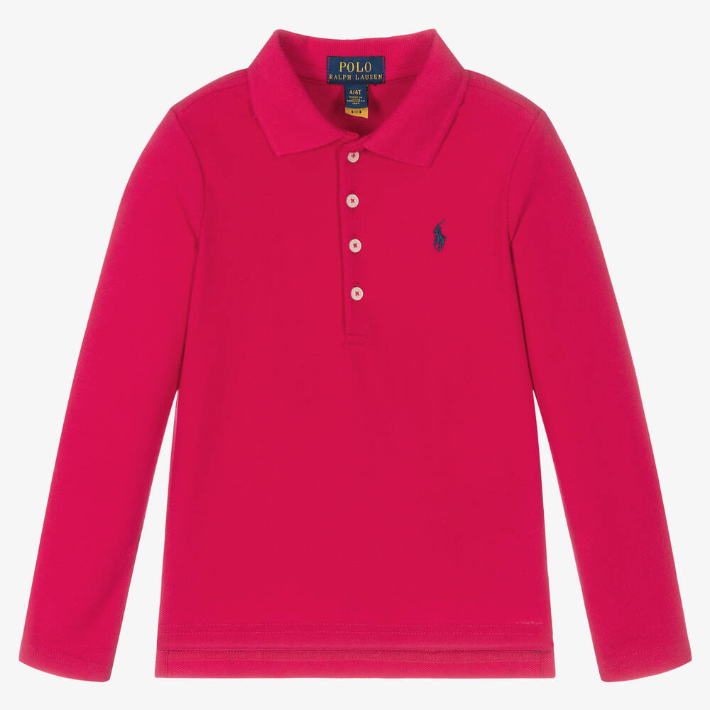 Polo Ralph Lauren - Girls Pink Cotton Polo Top | Childrensalon