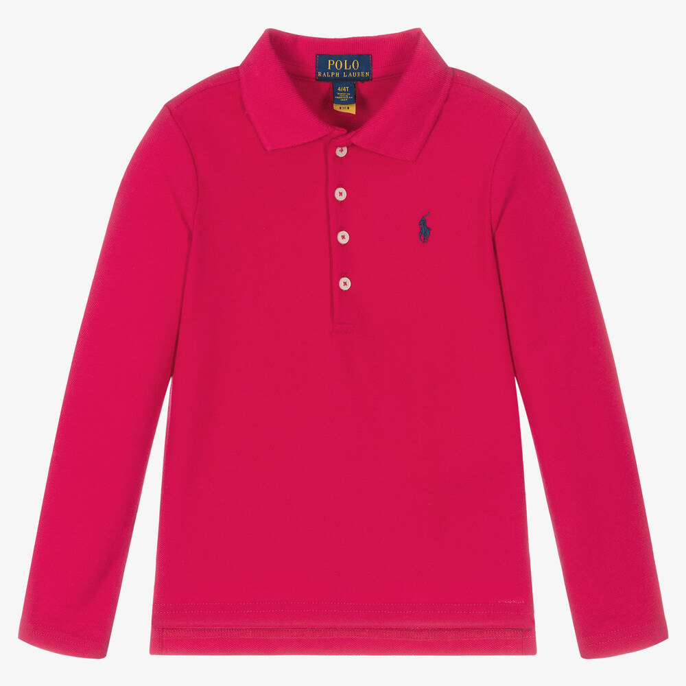 Polo Ralph Lauren - توب بولو قطن بيكيه لون زهري فيوشيا للبنات | Childrensalon