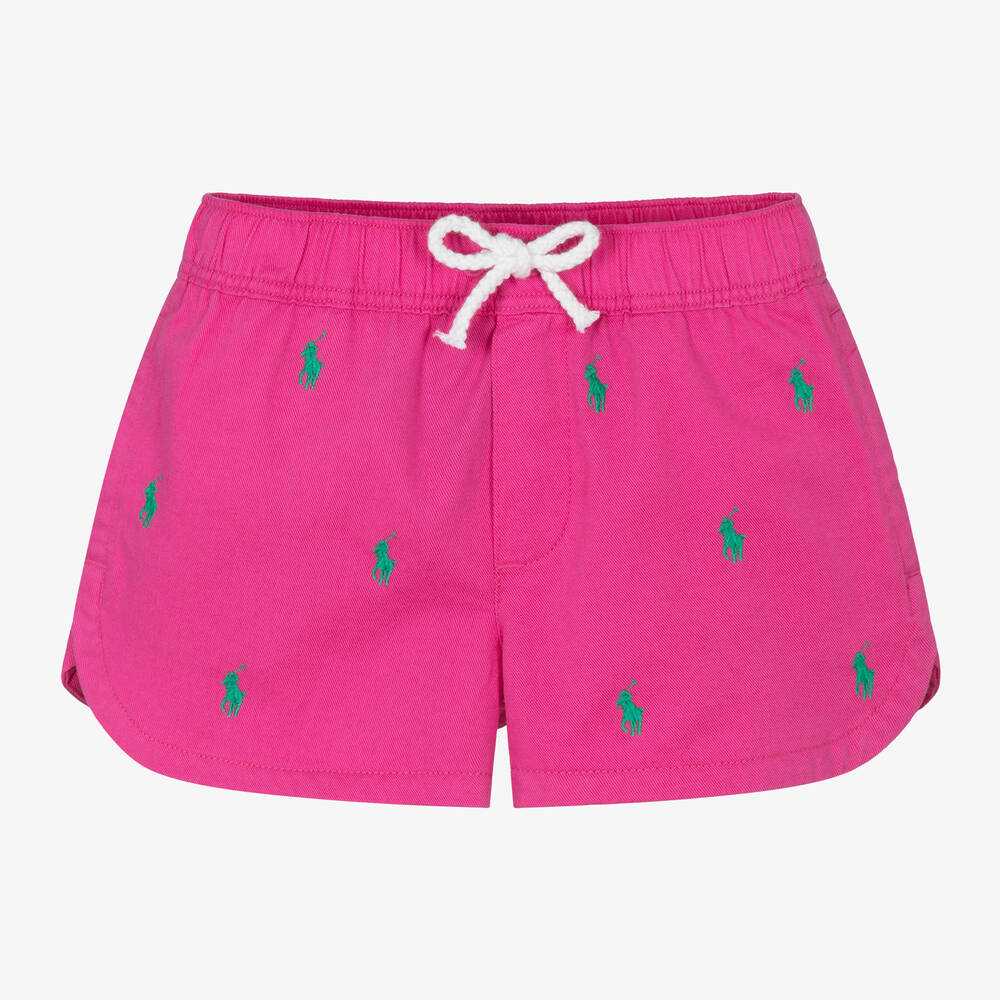 Ralph Lauren-Girls Pink Cotton Pony Logo Shorts | Childrensalon Outlet