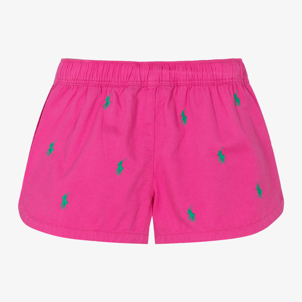 Ralph Lauren-Girls Pink Cotton Pony Logo Shorts | Childrensalon Outlet