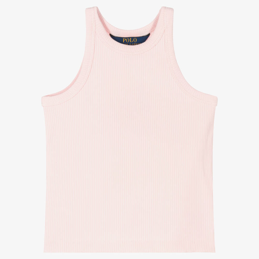 Polo Ralph Lauren - Girls Pink Cotton Ribbed Vest Top | Childrensalon