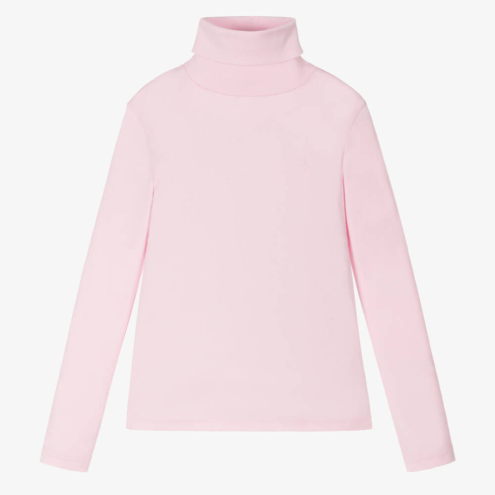 Ralph Lauren-Girls Pink Cotton Roll Neck Sweater | Childrensalon Outlet