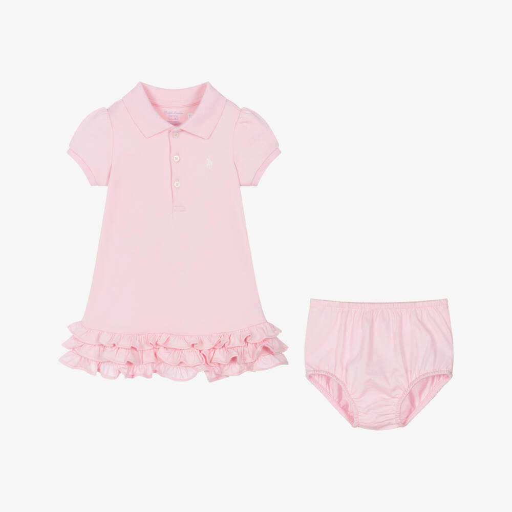 Ralph Lauren-Girls Pink Cotton Ruffle Polo Dress | Childrensalon Outlet