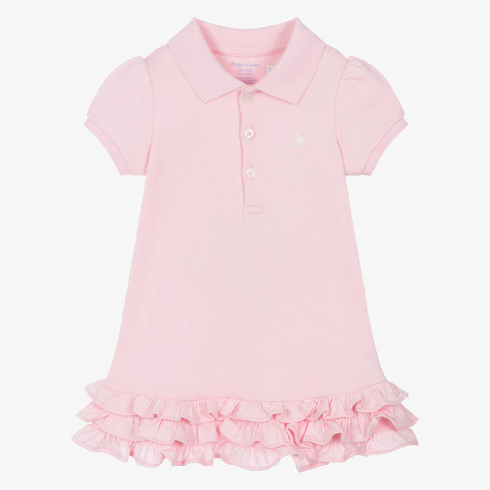 Ralph Lauren-Girls Pink Cotton Ruffle Polo Dress | Childrensalon Outlet