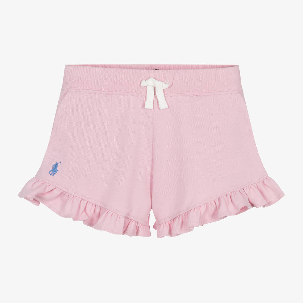 Ralph Lauren-Girls Pink Cotton Ruffle Shorts | Childrensalon Outlet