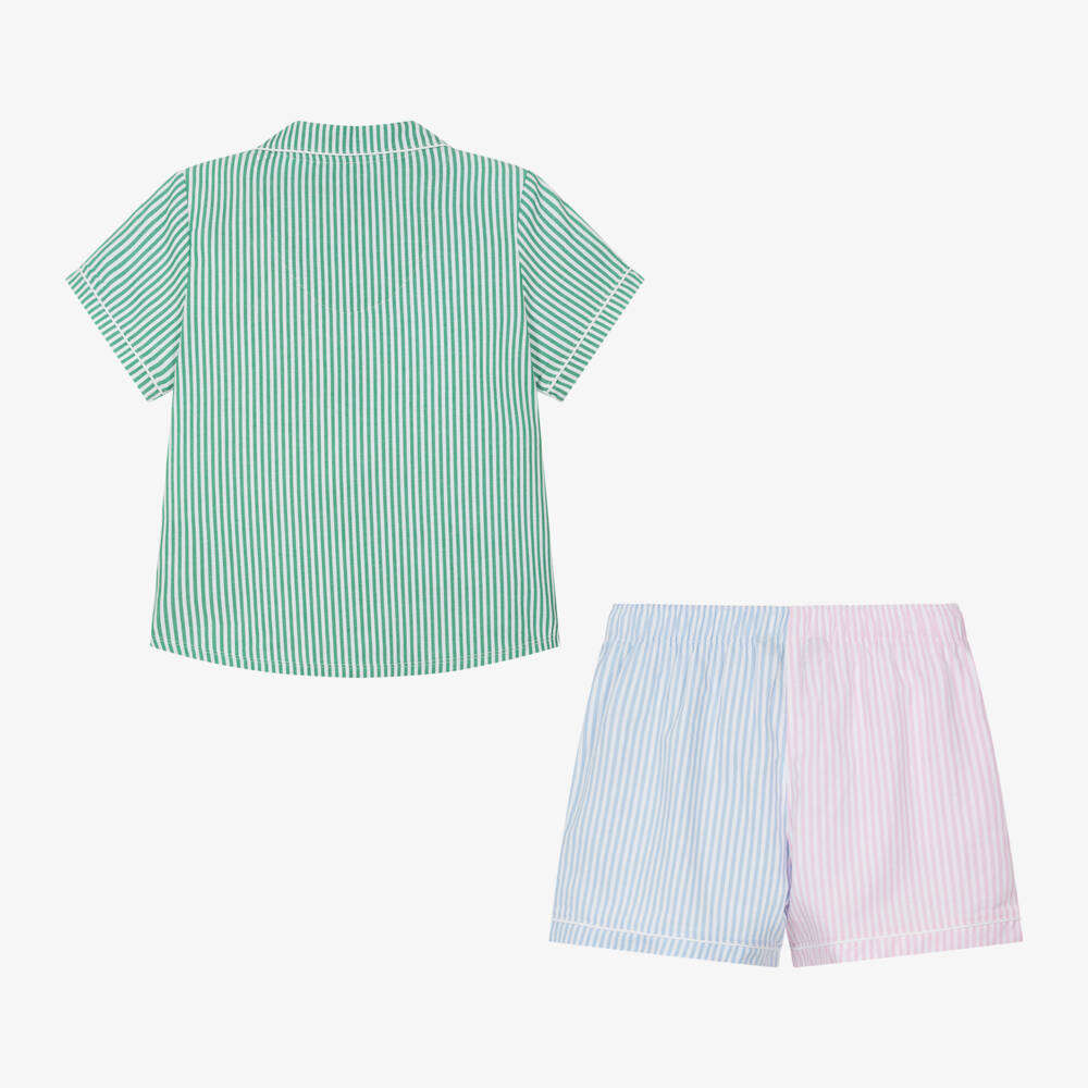 Ralph Lauren-Girls Pink Cotton Striped Short Pyjamas | Childrensalon Outlet