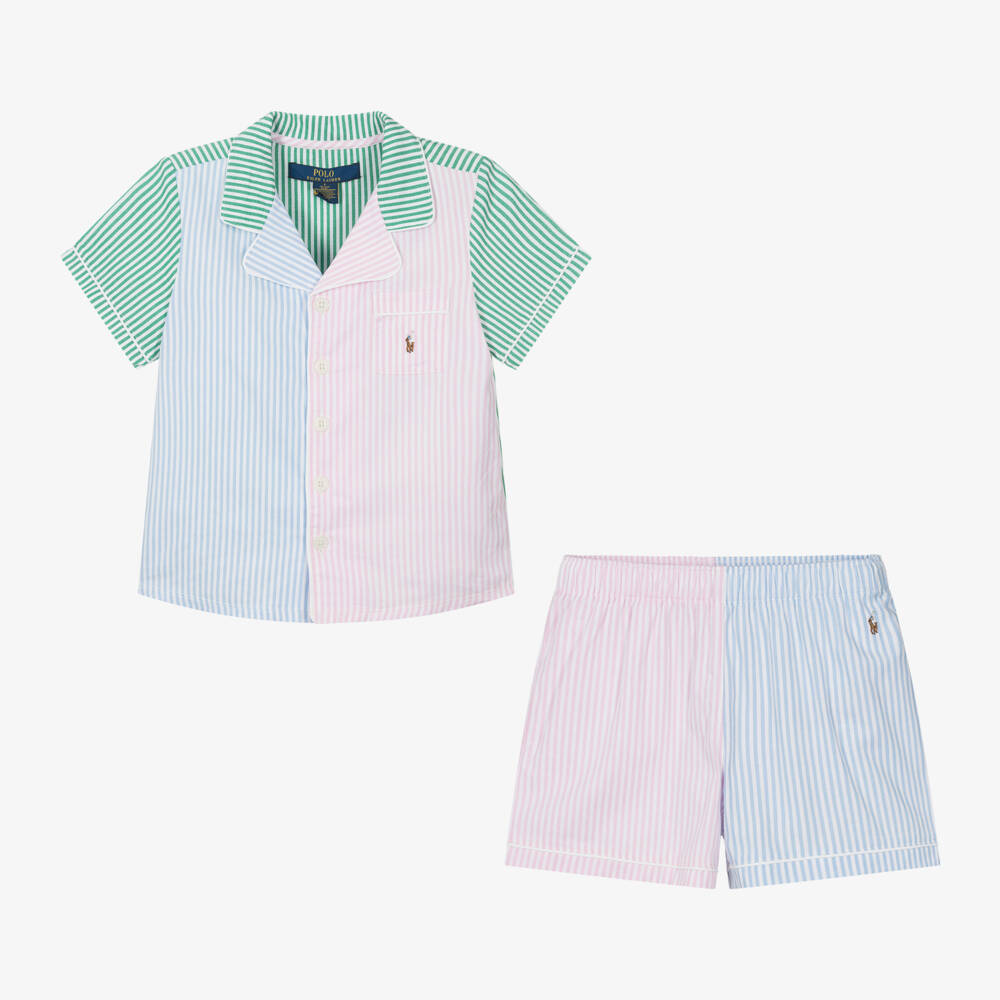 Ralph Lauren-Girls Pink Cotton Striped Short Pyjamas | Childrensalon Outlet
