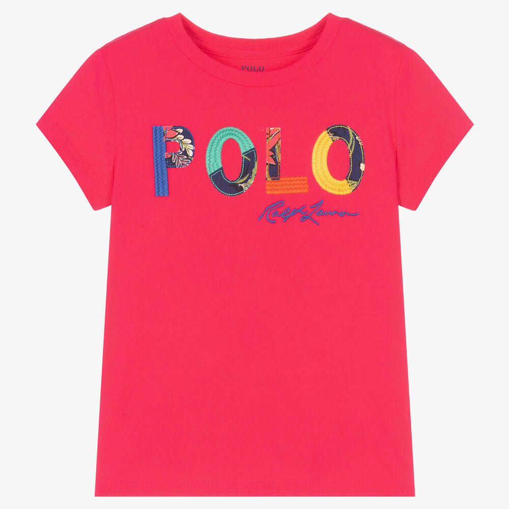 Ralph Lauren - Girls Pink Cotton T-Shirt | Childrensalon